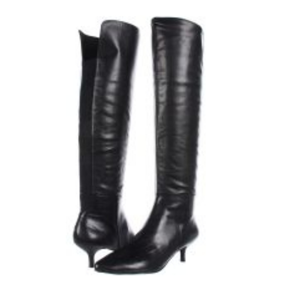 Nine West Classic Black Leather Over Knee Boots Kitten Heel Pointy 7.5  7 1/2